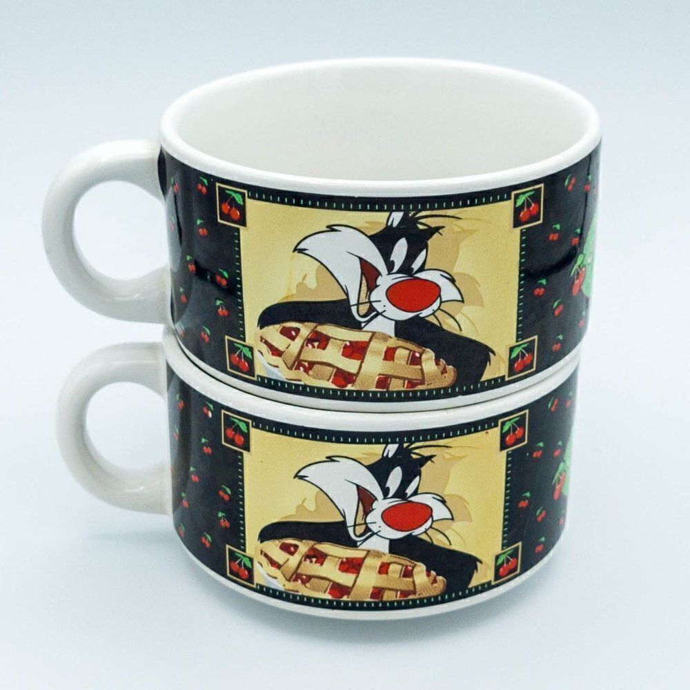 Looney Tunes Vintage 1998 Warner Bros Soup Mug Cup Set of 2 - Picture 3 of 8